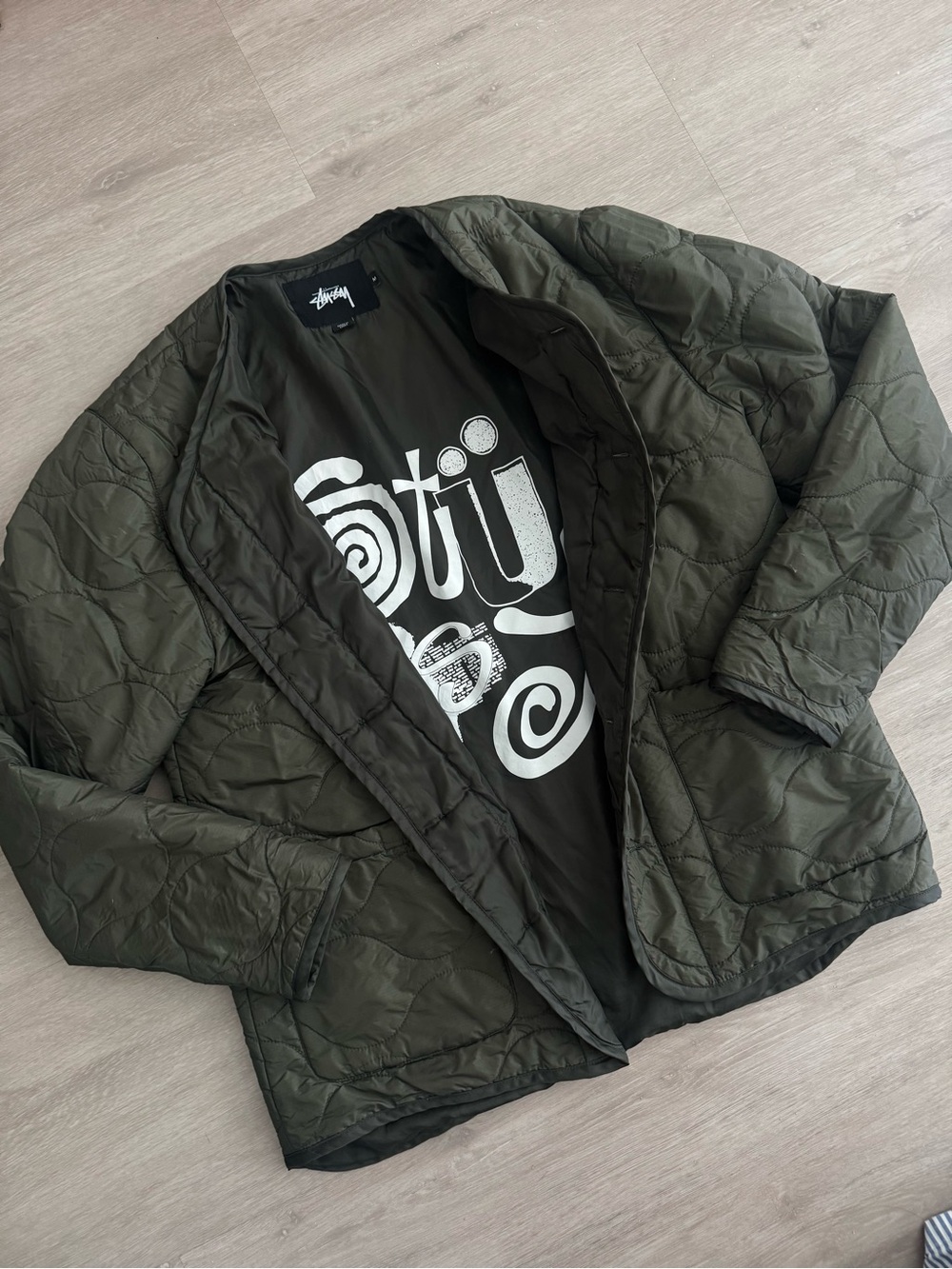 Stussy Olive Green Quilted Liner Jacket